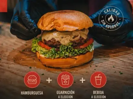 Menú Mediodía: hamburguesa, guarnición y bebida